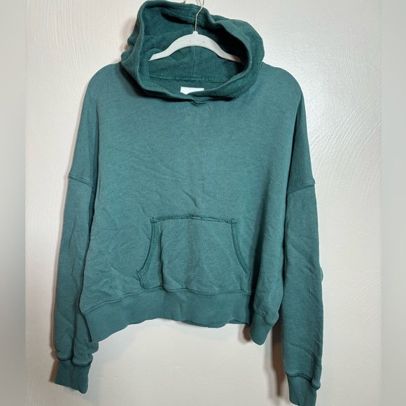 American Eagle AEO Oversized Crop Sweatshirt Long Sleeve Hoodie Green Medium - Picture 2 of 6